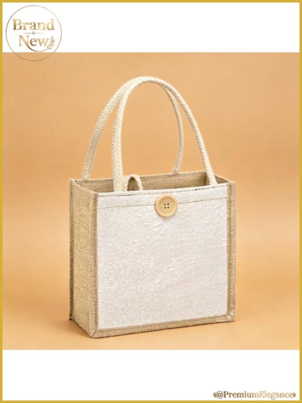 Floral Embroidered Jute Tote Bag Vintage Linen Handbag Wooden Button